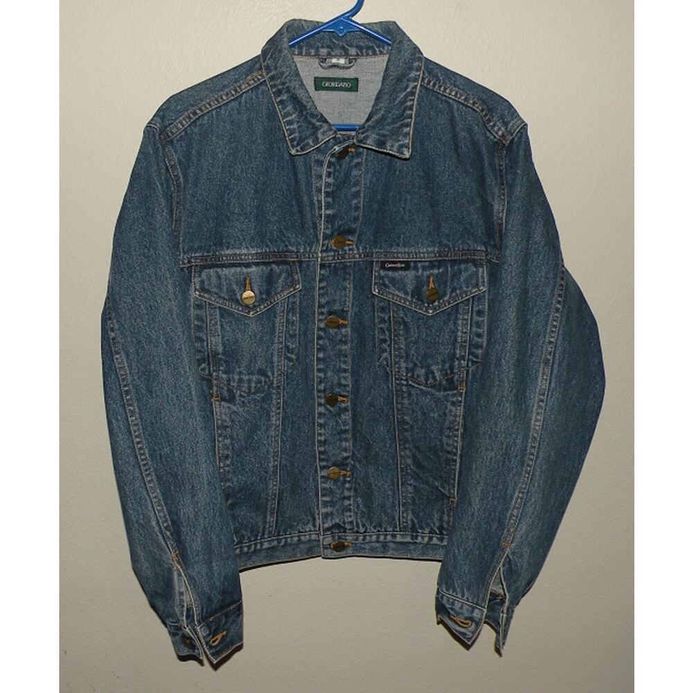 Giordano Blues Men’s Medium Denim Trucker Jacket Medium Wash 100% Cotton